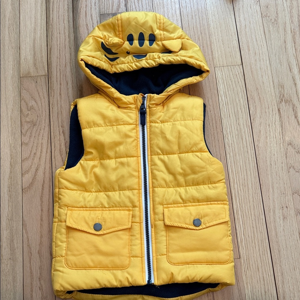 Little Me Toddler Sunny Yellow Kids Hooded Fleece Puffer Vest size 2T